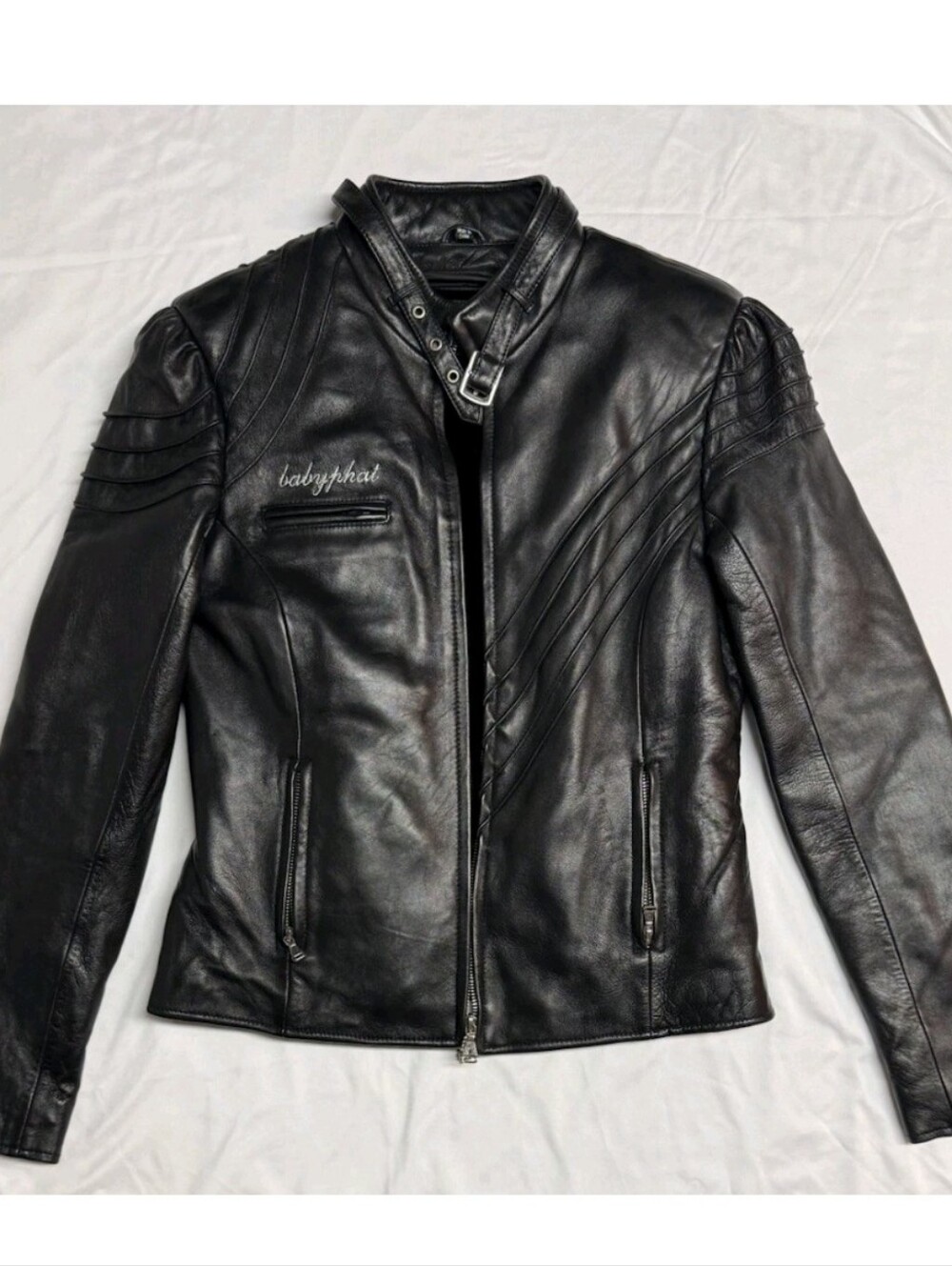 Baby Phat Black Genuine Leather Moto Jacket Women’s Zip Front Y2K Size Medium